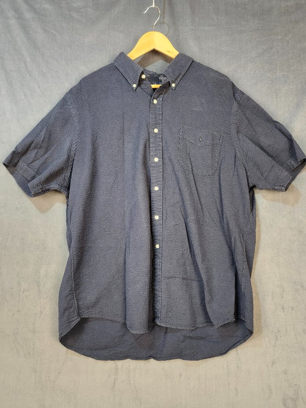Ralph Lauren Navy Blue Short Sleeved Crinkle Button Down Shirt Size XXL